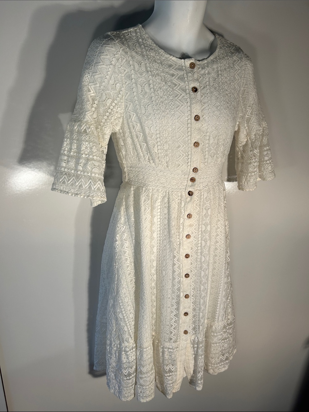Wren & Ivory SZM Ivory Lace Shirt Dress Boho Western Bride Cottage Country